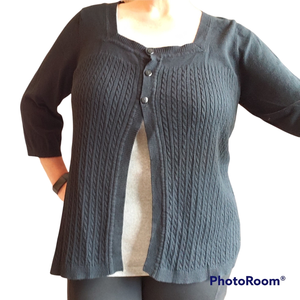 Croft & Barrow | Black Cable Knit 3/4 Sleeve Cardigan Sweater | Sz 1X